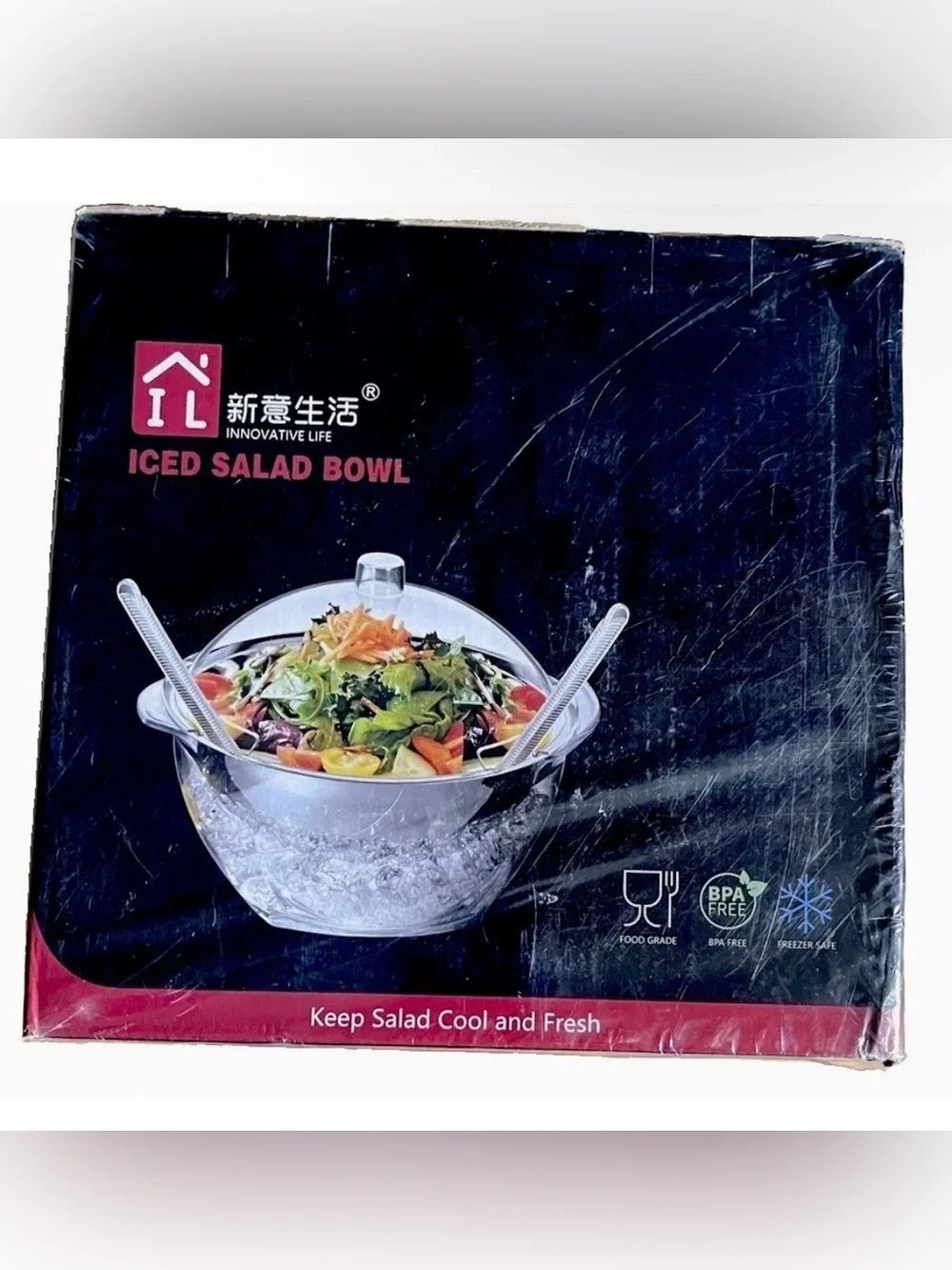 IL Innovative Life Iced Salad Bowl 6 Qt Stainless Steel Chilled Serving Bowl New